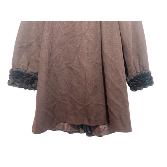 Vintage Alorna Faux Fur Trim Wool Penny Lane Coat A-Line XL Brown Retro Old Mone - Picture 10 of 16